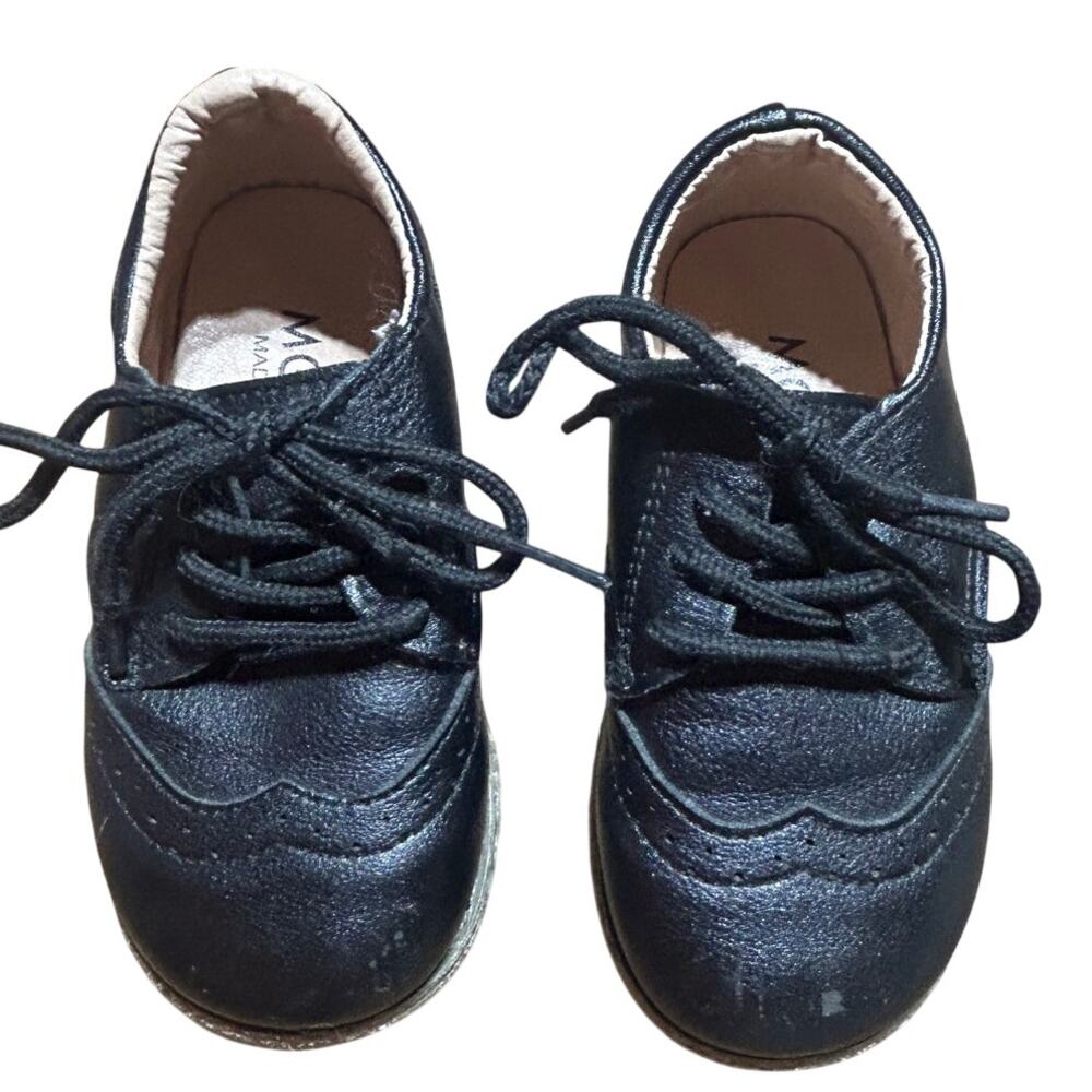 MG Baby black toddler boy oxfords dress shoes with wingtip design sz 9 26